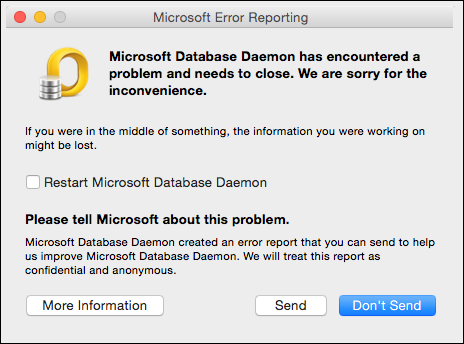 outlook for mac database failure